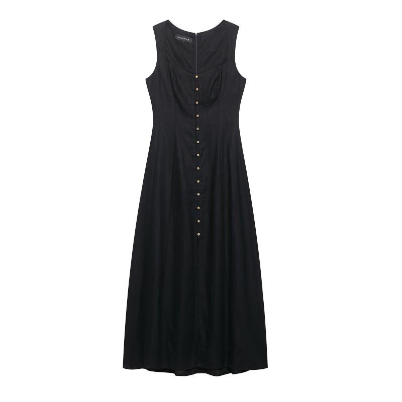 European American Women s Clothing Summer Slim Fit Simple Single-breasted Sleeveless Dress XS чёрный