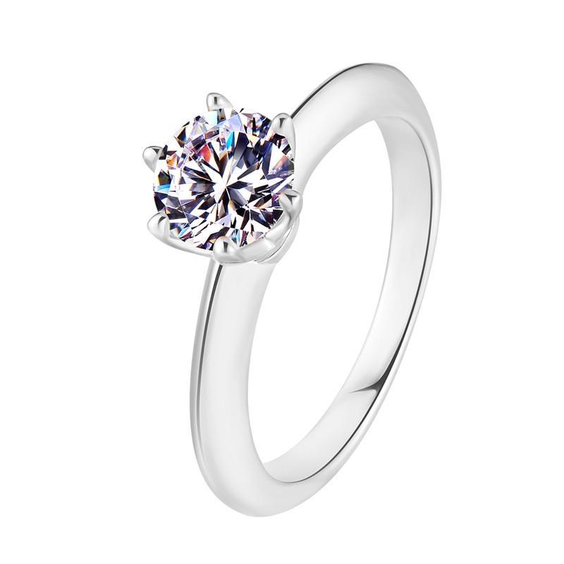 Luksuriøs Klassisk Hvitgullfarge Ring Solitær 2 Karat Zirkonia Diamant Vielsesring Dame Smykketilbehør