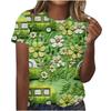 Cuello Redondo de Verano 3D St. Camisetas de Manga Corta Casuales de Moda para Mujer con Estampado Temático Verde del Día de San Patricio