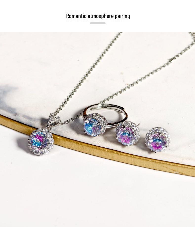Gessen Jewelry Colorful Fairy Diamond Octagonal Ring, Earrings & Pendant Set for Women