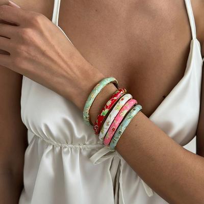Hawaiian Traditional Enamel Flower Bangle Minimalist Colorful Vintage Cloisonne Bangle Sea Star Ethnic Gold Bangle Gold Jewelry