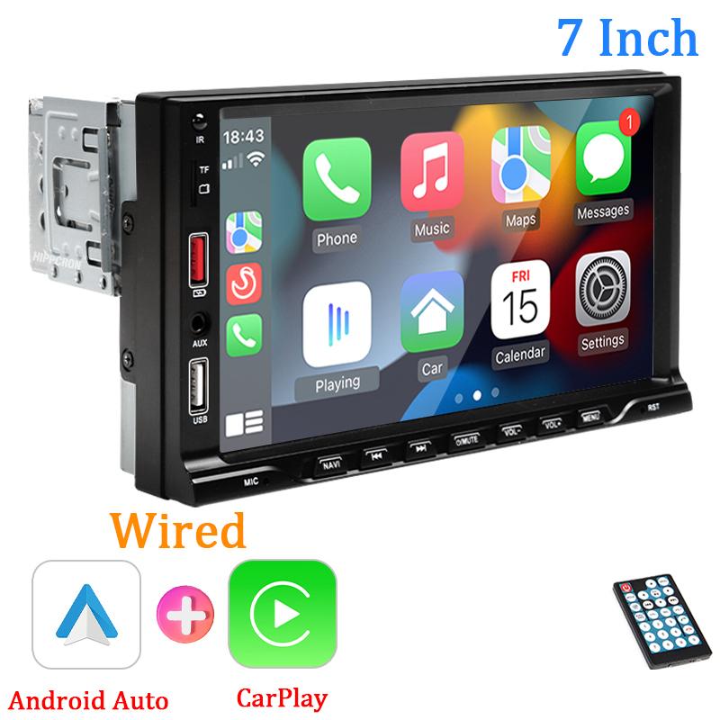 HIPPCRON Car MP5 Radio Carplay and Android Auto 7Inch HD Display Touch Screen for Vehicle Audio Player 1DIN Mirror Link Dual USB
