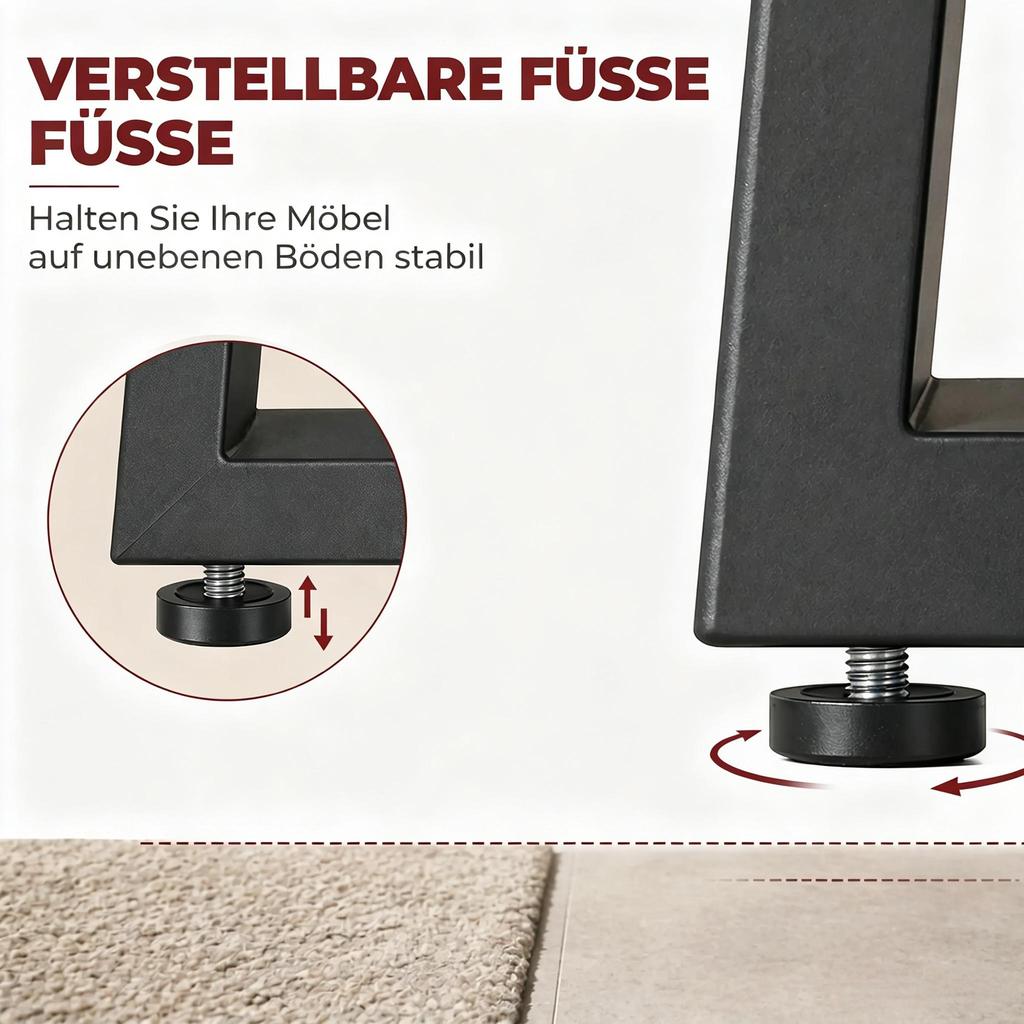 Table Legs Made of Steel, 60 x 43 cm, Set of 2 Trapezoid Legs with Adjustable Sliders and Screws (only with 2pcs Table Leg, 4pcs Foot Pad)