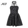 Gothic Lolita Pendant Dress Women's Sleeveless Lace Vintage Corset Halter Swing Full Round Skirt Dramatic Cocktail Victorian Style Black Punk
