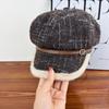 Autumn and Winter New Plush Plaid Temperament Fashionable Warm Octagonal Hat Women's Literary and Artistic Face Newsboy Hat
