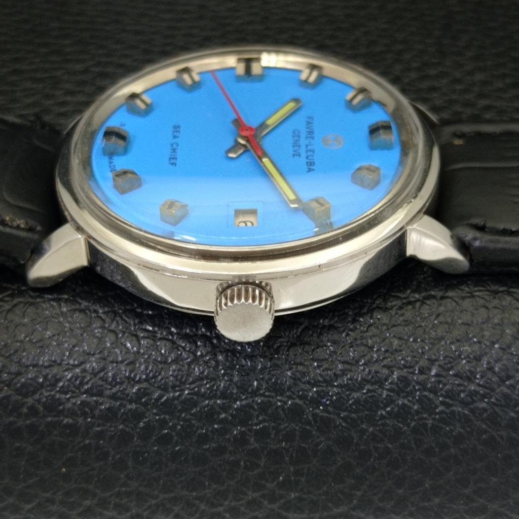 USED SWISS FAVRE LEUBA SEA CHIEF HAND-WINDING MENS SKY BLUE DIAL WATCH A432143-2 R110-a432143