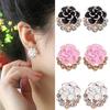 Kvinner Peon Camellia Flower Rhinestones Legering Ear Stud øredobber Party smykker