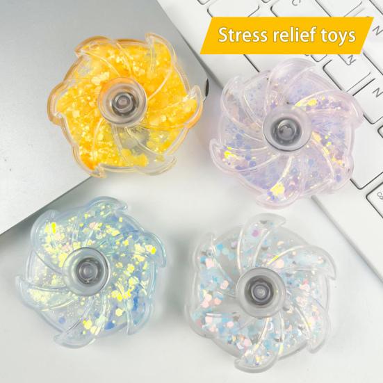 Flower Spinner Fidget Toy Glitter Quicksand Filled Stress Relief Finger Flexibility Training Spinning Top Fingertip Gyro Kids Teens Adults Gift