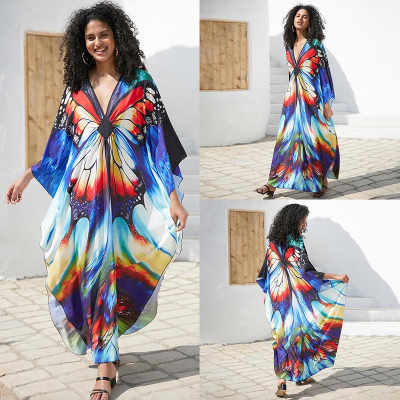 European & American Plus Size Printed Beach Cover-up Dress