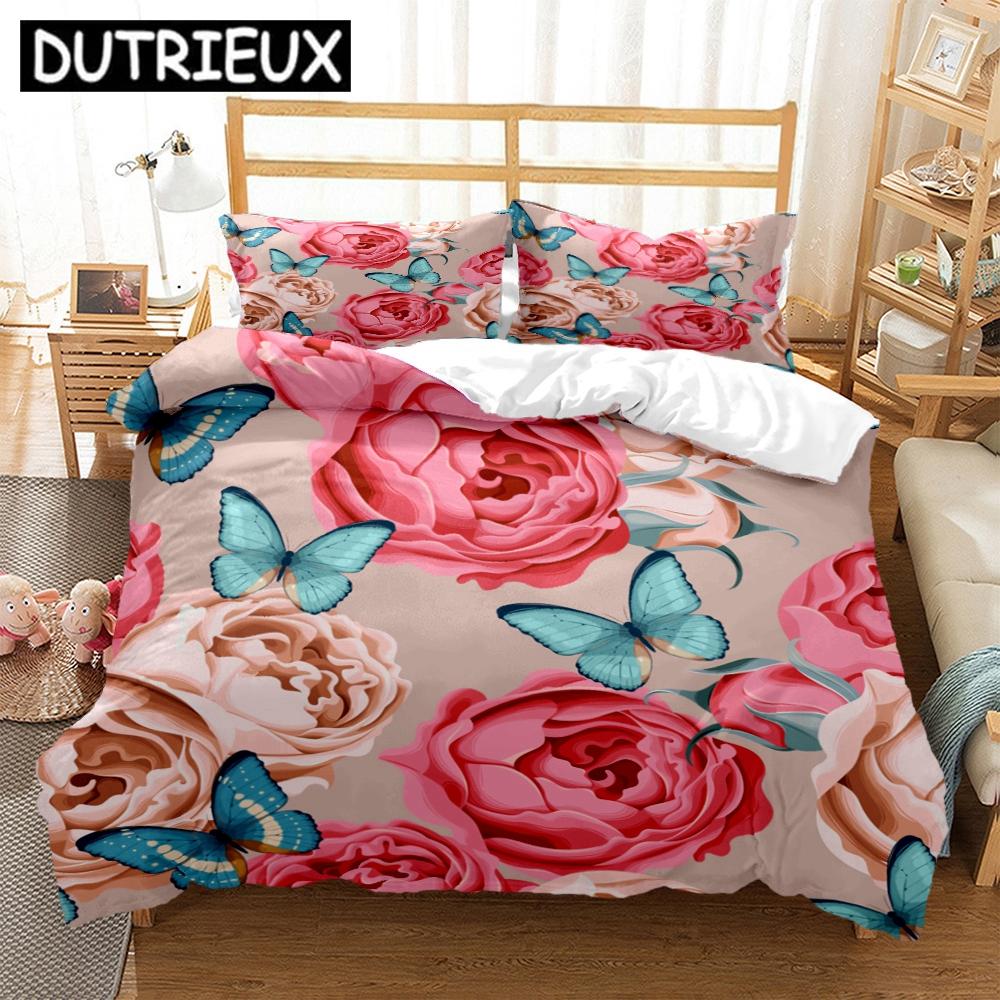 Rose Flower Art Print Three Piece Bedding Set Fashion Article Children Or Adults For Beds Quilt Covers Pillowcases Bedding Set