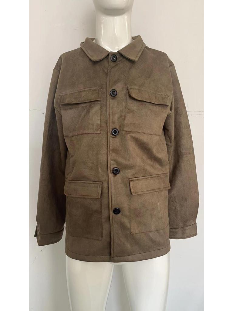 2023 Men's European & American Cowhide Velvet Multi-Pocket Casual Jacket