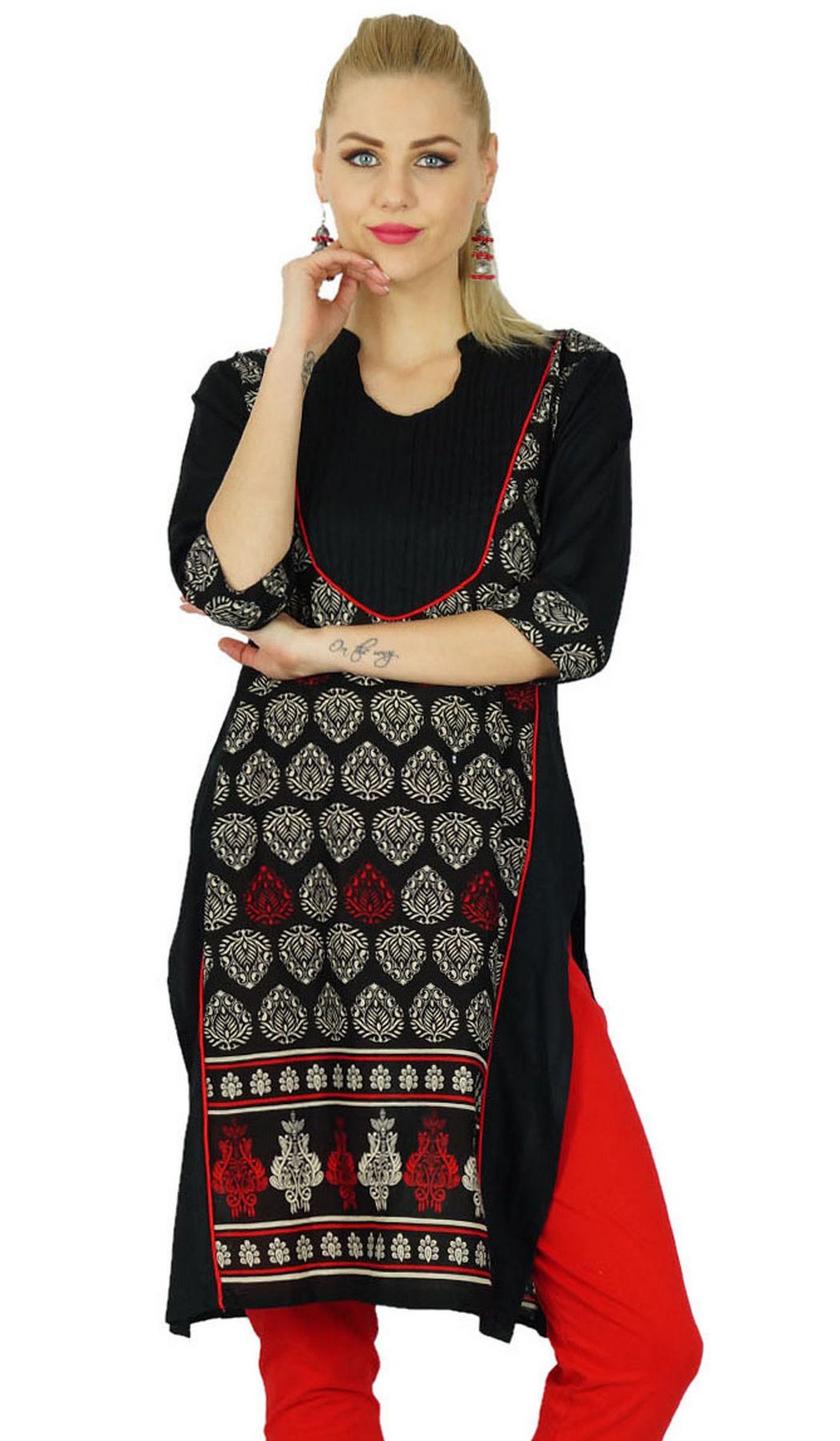 

Bimba Women Black Short Kurta Kurti 3 4 Sleeve Formal Top Blouse 30 чорний