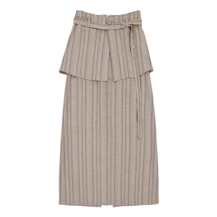 Jupe Rayée à Ceinture Fei Yuan: Design élégant avec fente arrière pour le début du printemps