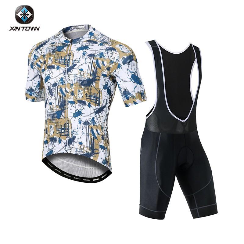 XINTOWN Cycling Jersey Set Short Sleeve Bib Shorts Mens Road Bike Riding Wear