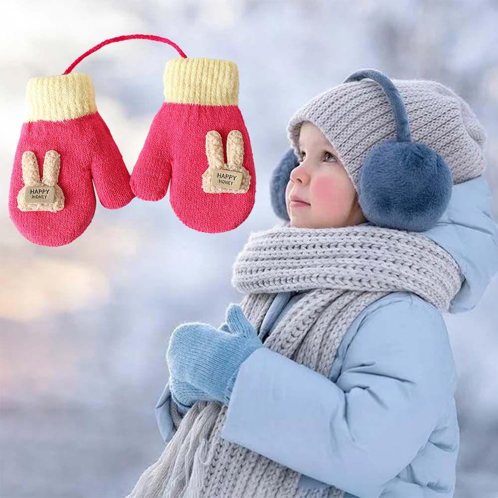 Outdoor Cartoon Girls Boys Infant Toddler Baby Mittens Knitted Gloves Thickened Warm Mittens