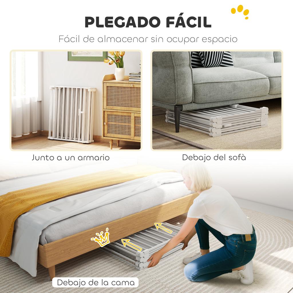 Foldable Dog Gate, 8-Panel Pet Fence, Double-Locking, White