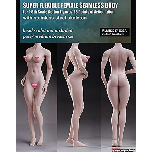 TOYBARJAPAN 1/6 Scale Action Figure Body, TBLeague PLMB2017-S22A, Bodybuilder Type, Ultra-Flexible Seamless Female Body, Pale Series, Medium Bust, Whi
