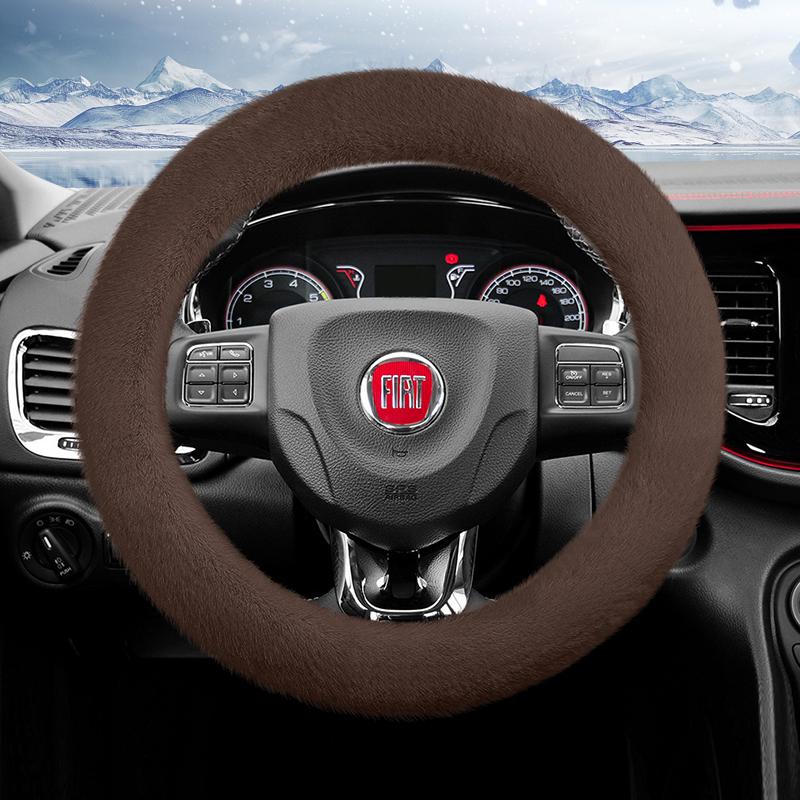 Suitable for Fiat Long Plush Steering Wheel Cover, Fashionable Autumn and Winter Warm Non-Slip Protective Cover, Suitable for Topolino 600 Hybrid