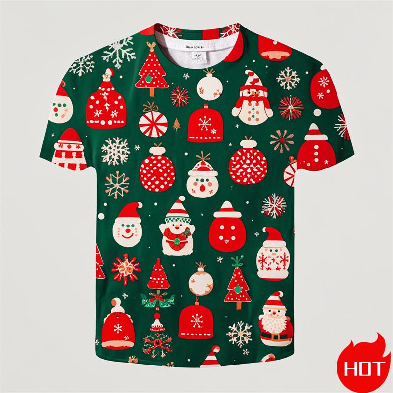 New Fashion 3D Print Happy Christmas Men Casual Short Sleeve