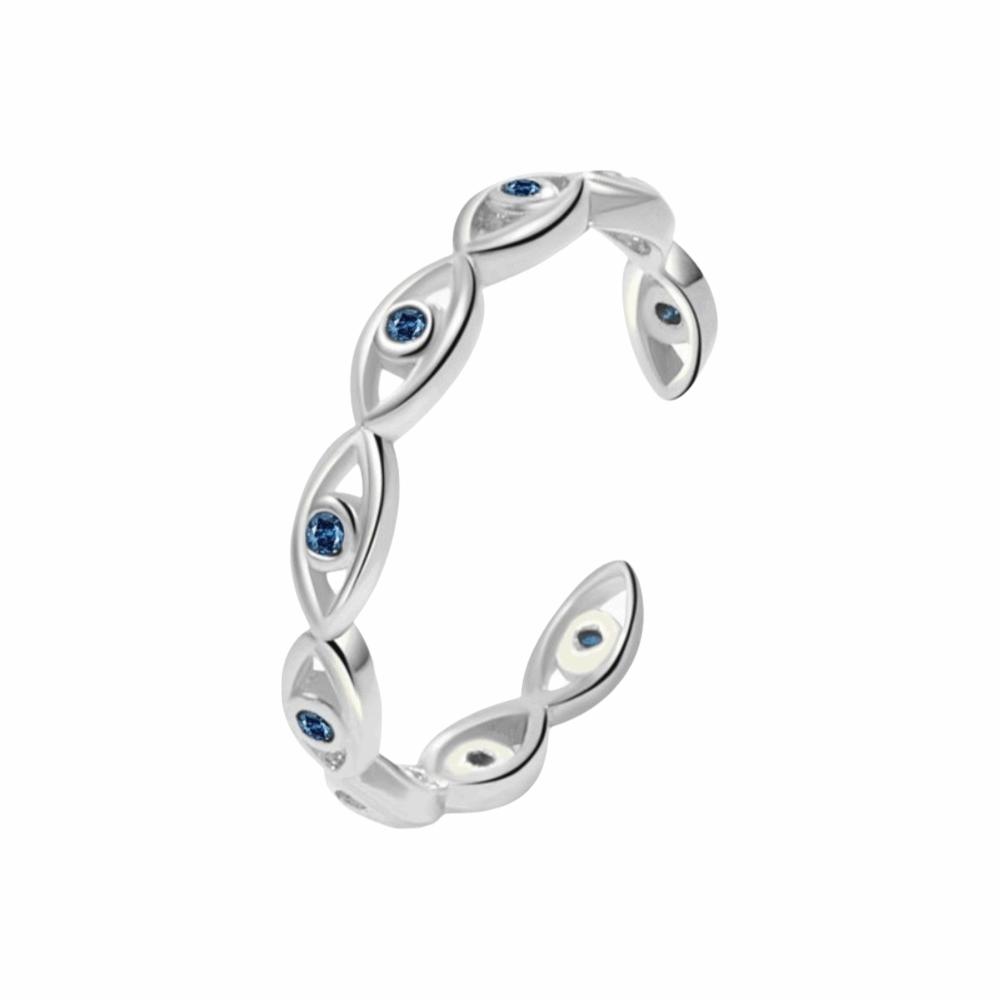 Adjustable Turkish Ring Unique Blue Zircon Ring Gold Demon Eye Open Ring  Party серебряный