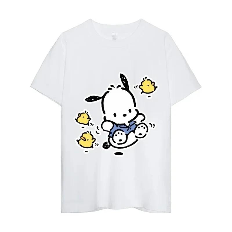 MINISO Pochacco Koszulka Damska Kombinacja dla Pary Ubrania Krótki Rękaw Streetwear Dekolt Moda Mężczyzna Bawełna Unisex Top