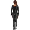 Womens Smooth Long Sleeve Bodystocking Nightwear Solid Color Round Neck Bodysuit Sleepwear