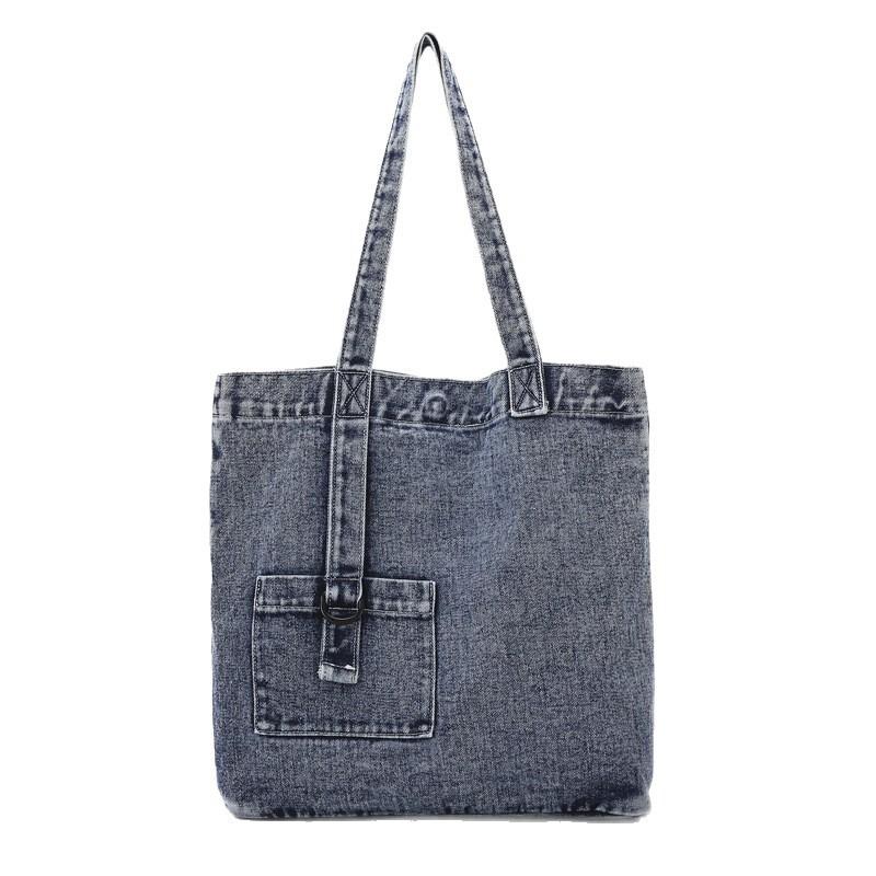 Lazy Retro New Washed Denim Cloth Shoulder Bag Women's Leisure Commuter Tote Bag Large Capacity Travel