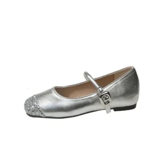 High Quality Women's Shoes Spring and Autumn Fashion Square Toe Shallow Mouth Sequin One-Word Buckle Women's Flat Shoes