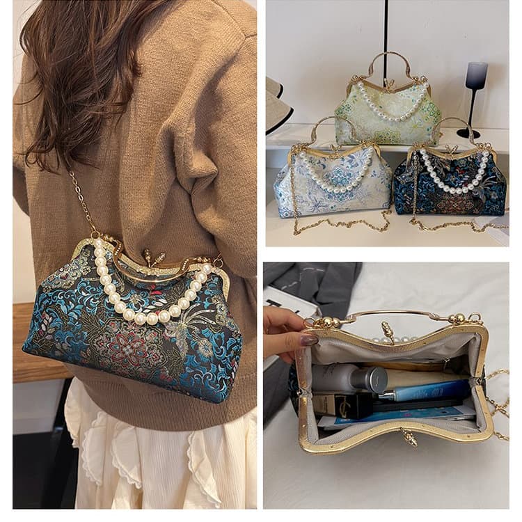 National Style Embroidered Brocade Mouth Gold Bag Women's Banquet Handbag