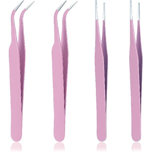 4 PCS Precision Tweezers Set, Multipurpose Straight and Curved Tip Tweezers Anti-Static Stainless Steel of Tweezer for Electronics,