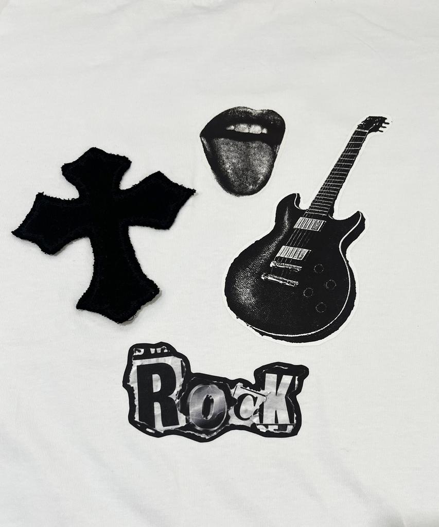 SK8ER ROCK Rock Cross Collage T-Shirt ((White))