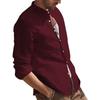 Mens Retro Casual Loose Long Sleeve Stand Collar Solid Shirt