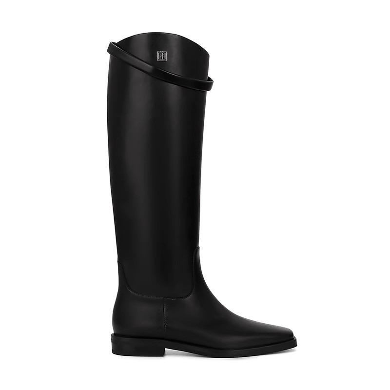 Cowhide version leather flat boots fat mm thick leg boots women's knight boots tall boots