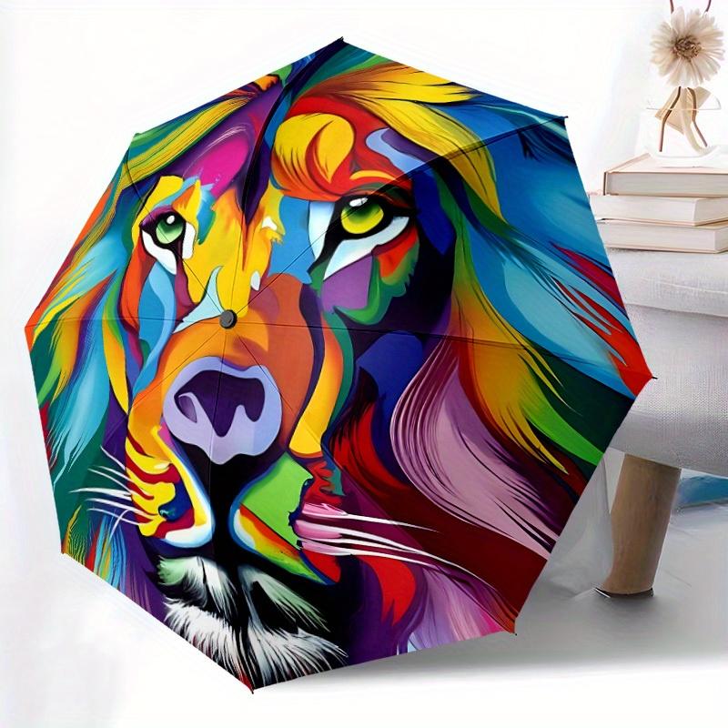 

1pc Colorful Lion Face Automatic Open, Sturdy Iron Frame, Compact Folding Design, All-Season Portable Umbrella for Women & Men (as the picture,Iron&8K)