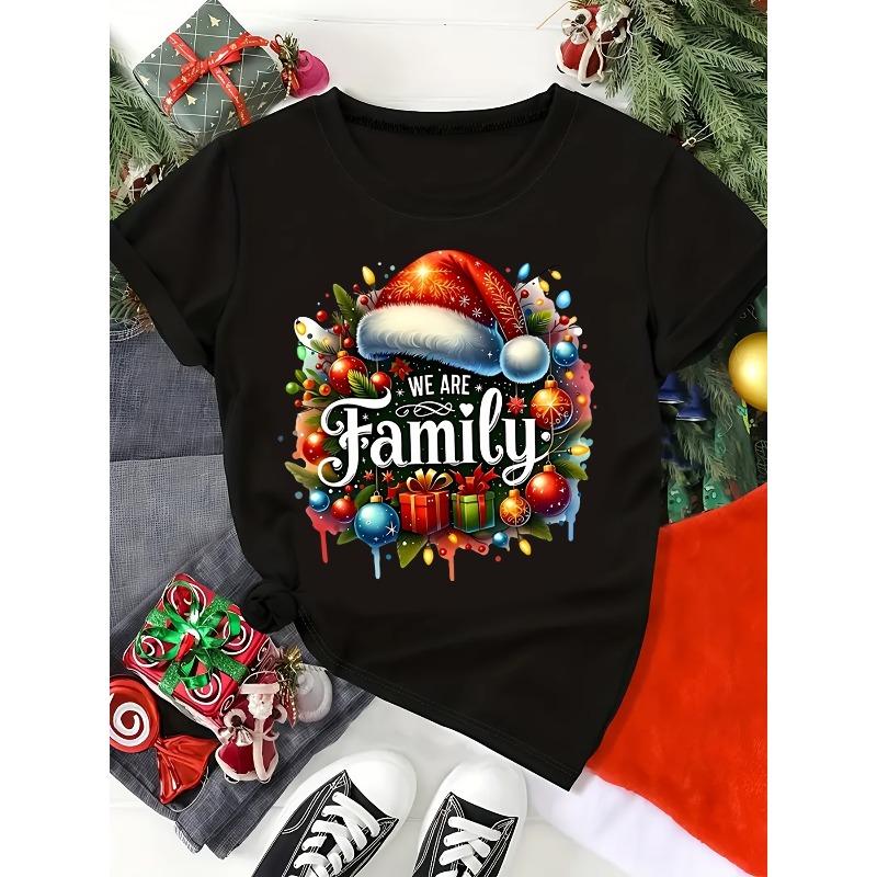 Damen T-Shirt mit kurzen Ärmeln, Rundhalsausschnitt und Familienaufdruck für Frühling und Sommer