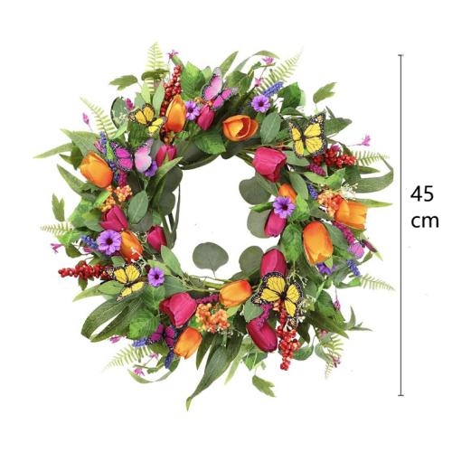 Floral Wreath Artificial Spring Wreath Handmade Wreath Minimal Upkeep Realistic Emulation Silk Wreath Design 10 Inches