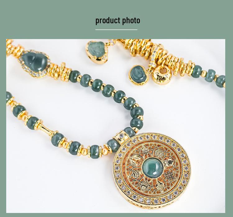 Jade Stone Large Compass Necklace - Vintage Luxurious Pendant