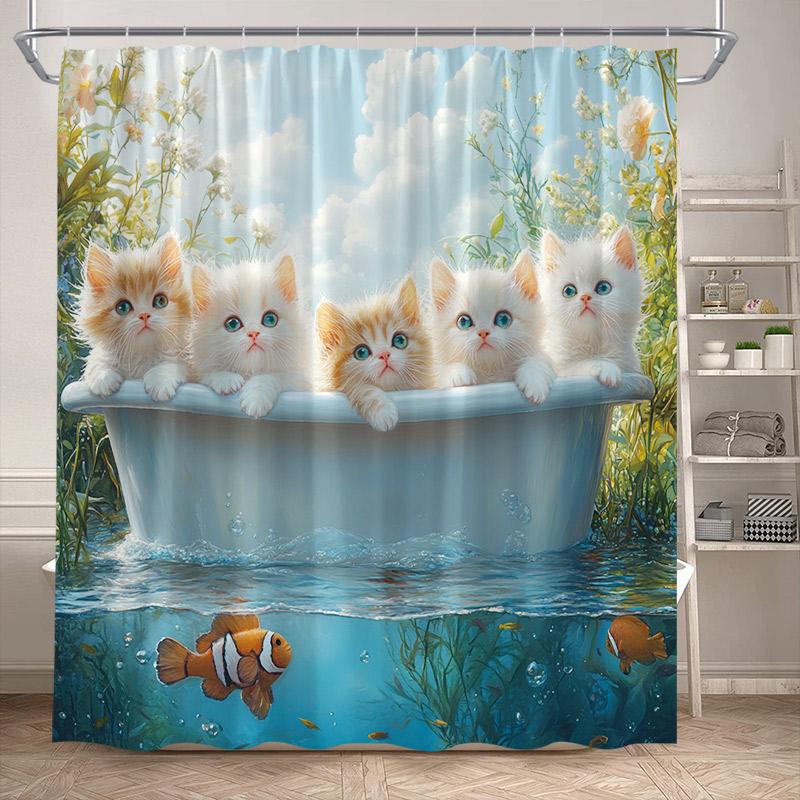 Funny Bathing Dogs Shower Curtain Bathtub Wash Your Paws Cute Pet Cartoon Animals Bath Curtains Fabric Bathroom Decor with Hooks