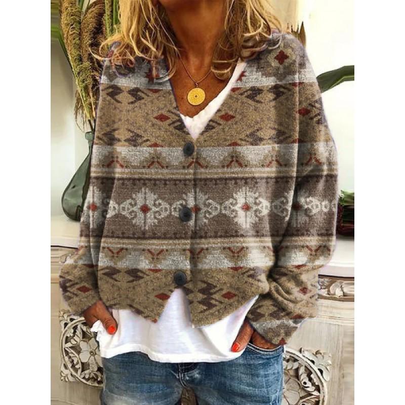 Womens Soft Knit Cardigan Sweater With 3D Print Design Loose Fit Casual Open Front Long Sleeve Pullover