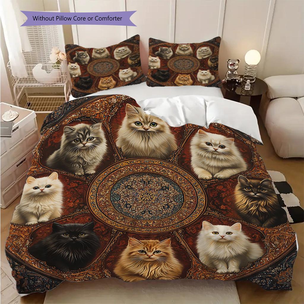 Kätzchenmuster Bettwäsche Steppdecke Set Bettbezug Kissenbezug Heimdekoration Geburtstagsgeschenk (1 Bettbezug + 2 Kissenbezüge, ohne Füllung)