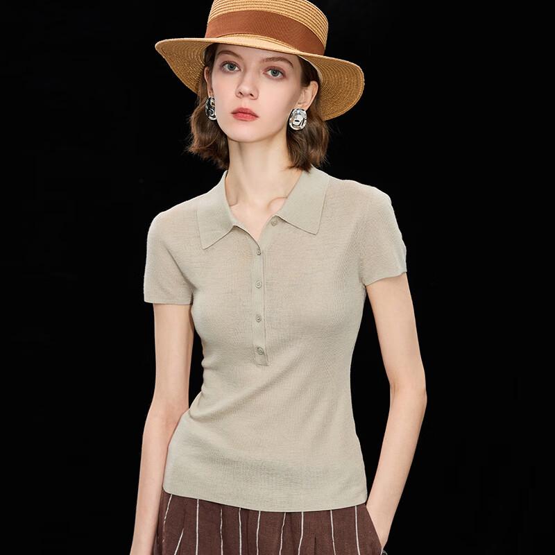 Wudao Women s Acetate Wool Blend Slim Fit Polo Shirt M