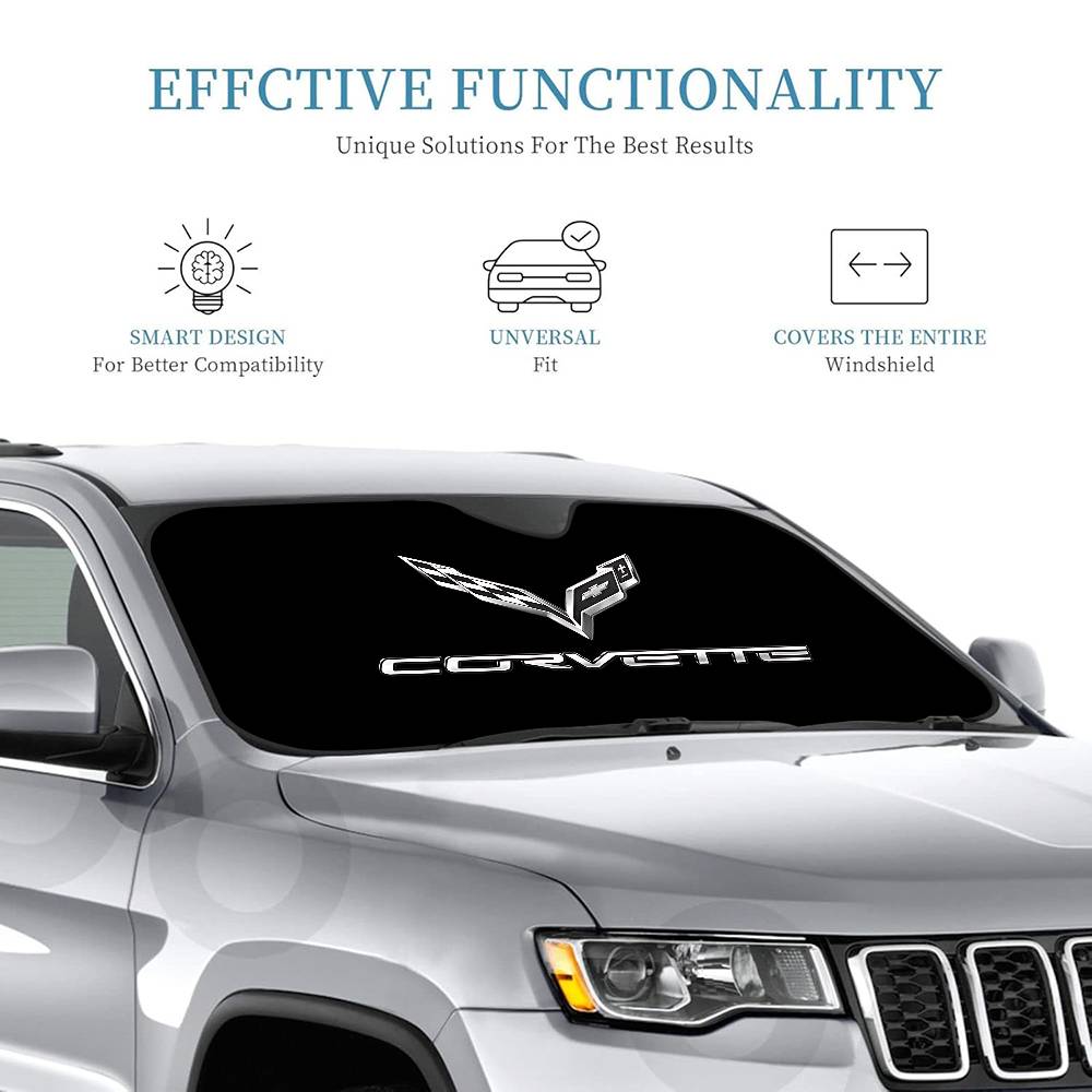C-Corvette Novelty Car Front Windshield Sunshade 70x130cm Cartoon Foils Car Window Windscreen Cover