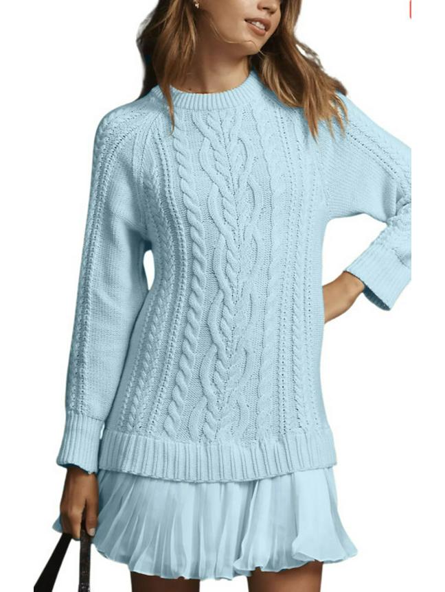 2025 Women's Sweet Cable Knit Chiffon Patchwork Mini Dress