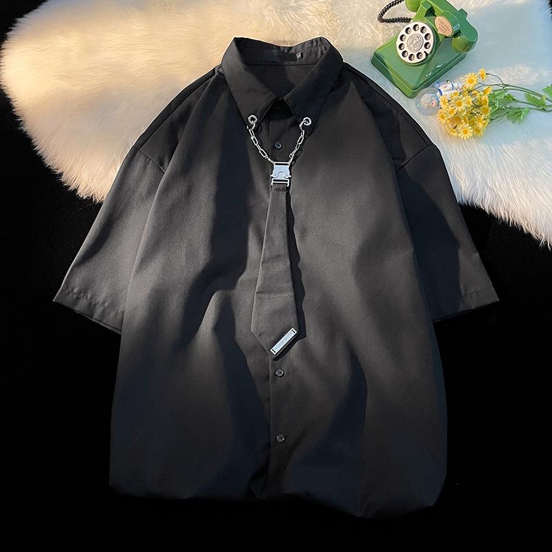 Ivy League Men's Summer Short-Sleeved Shirt with Tie – Stylish High-End Casual Design