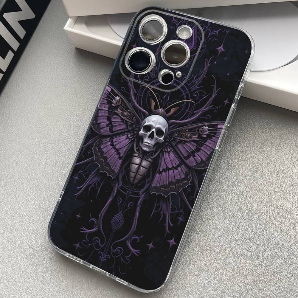 Skull Gothic Creepy Pastel Goth Phone Case For iPhone 17 15 14 13 11 12 16 Pro Max Plus Mini Transparent Silicone Soft Funda