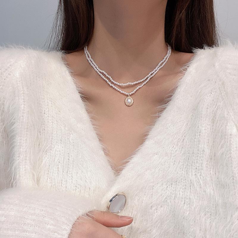 Korean Elegant Double-Layer Pearl Necklace - Trendy, Luxurious Clavicle Chain