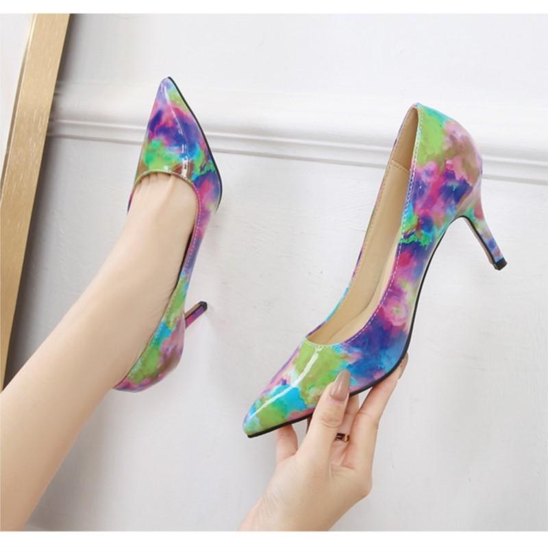 Fashion Shiny High Heels Patent Leather Pointed Toe Women Office High Heeled Shoes Ladies 7cm Comfort Stiletto Pumps Size 48