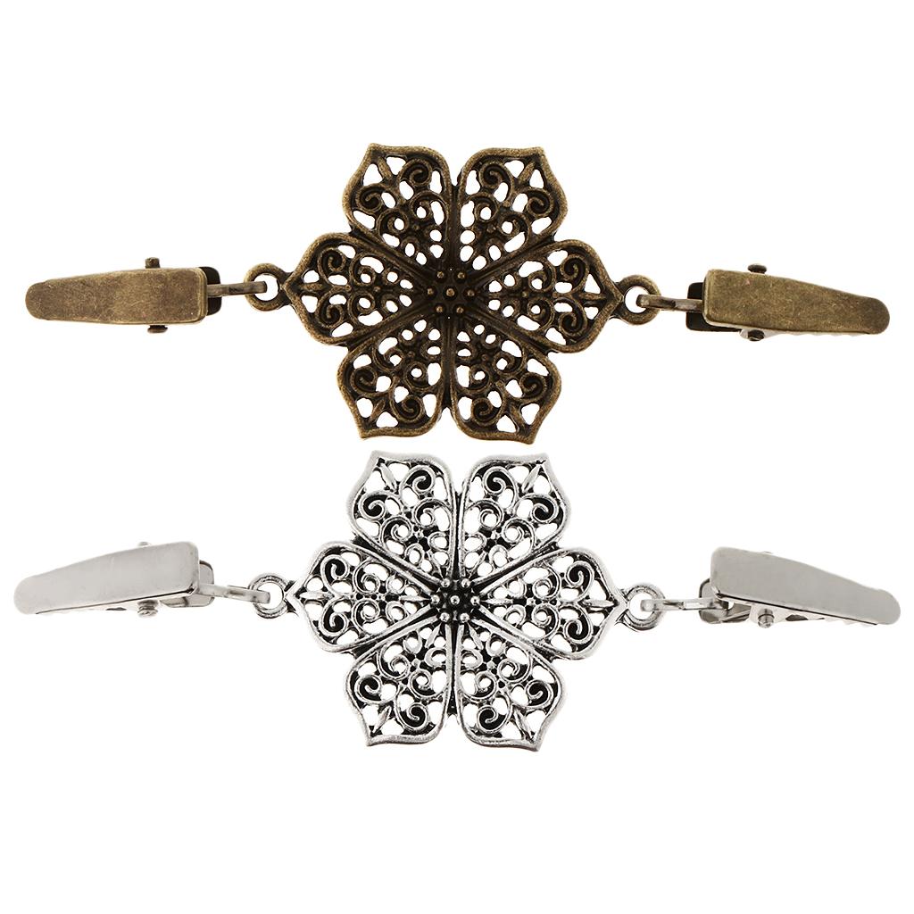 Floral Alloy Cardigan Clip Shawl Collar Brooch Sweater Guard Holder for Women Blouses Shirts and Dresses