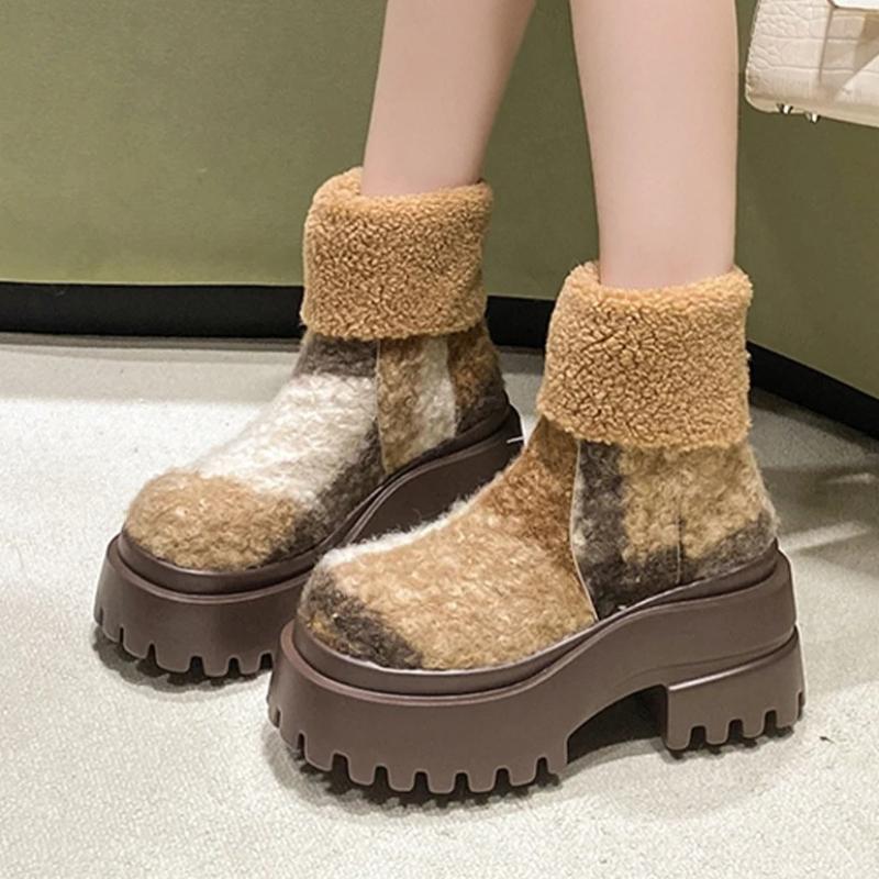 Futrzane Szpilki Damskie Botki Zamszowe Designerskie Grube Eleganckie Buty Czółenka Buty Zimowe Luksusowa Moda Mujer Botas