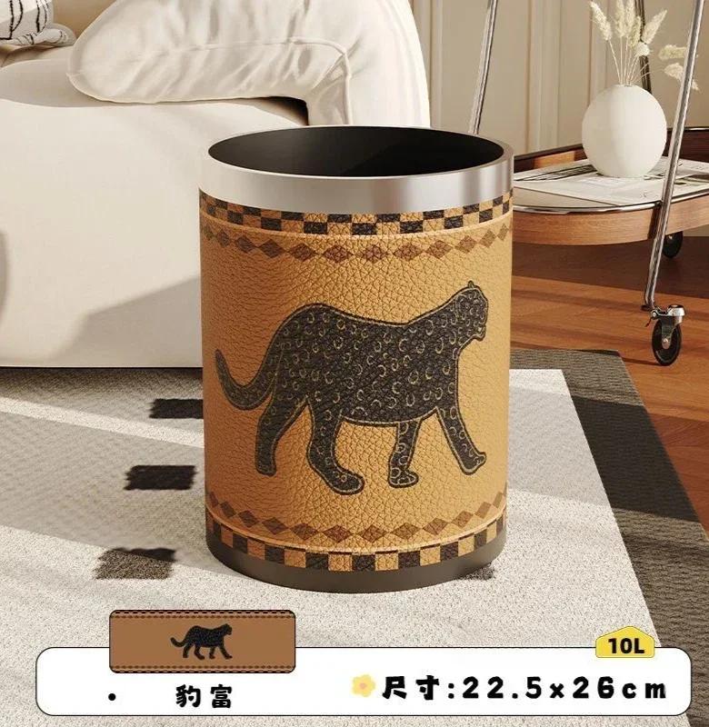 Antique Style Leather Trash Can High Quality Wastebasket Home Living Room Bedroom Trash Bin Wastebasket Home Accessories